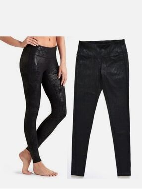 EUC Athleta Chaturanga Metallic Crackle Leggings, BLACK SIZE S #159874 W0412H